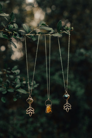 Labradorite Patinated Ash Leaf Necklace