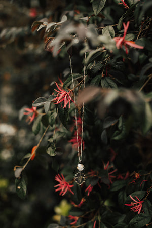 Rainbow Moonstone Hawthorn Leaf Pendant