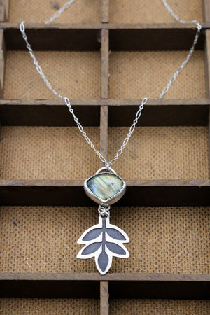 Labradorite Patinated Ash Leaf Necklace