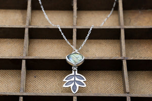 Labradorite Patinated Ash Leaf Necklace