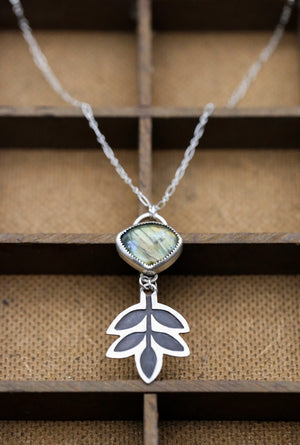 Labradorite Patinated Ash Leaf Necklace