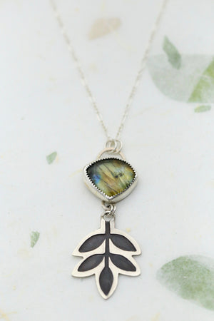 Labradorite Patinated Ash Leaf Necklace