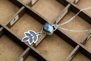 Labradorite Patinated Ash Leaf Pendant