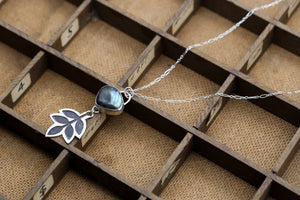 Labradorite Patinated Ash Leaf Pendant