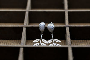 White Buffalo Turquoise Ash Tree Leaf Earrings