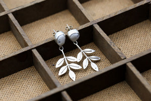 White Buffalo Turquoise Ash Tree Leaf Earrings