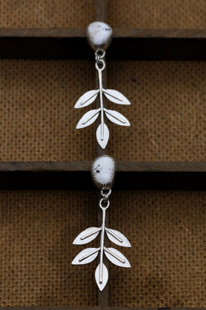 White Buffalo Turquoise Ash Tree Leaf Earrings