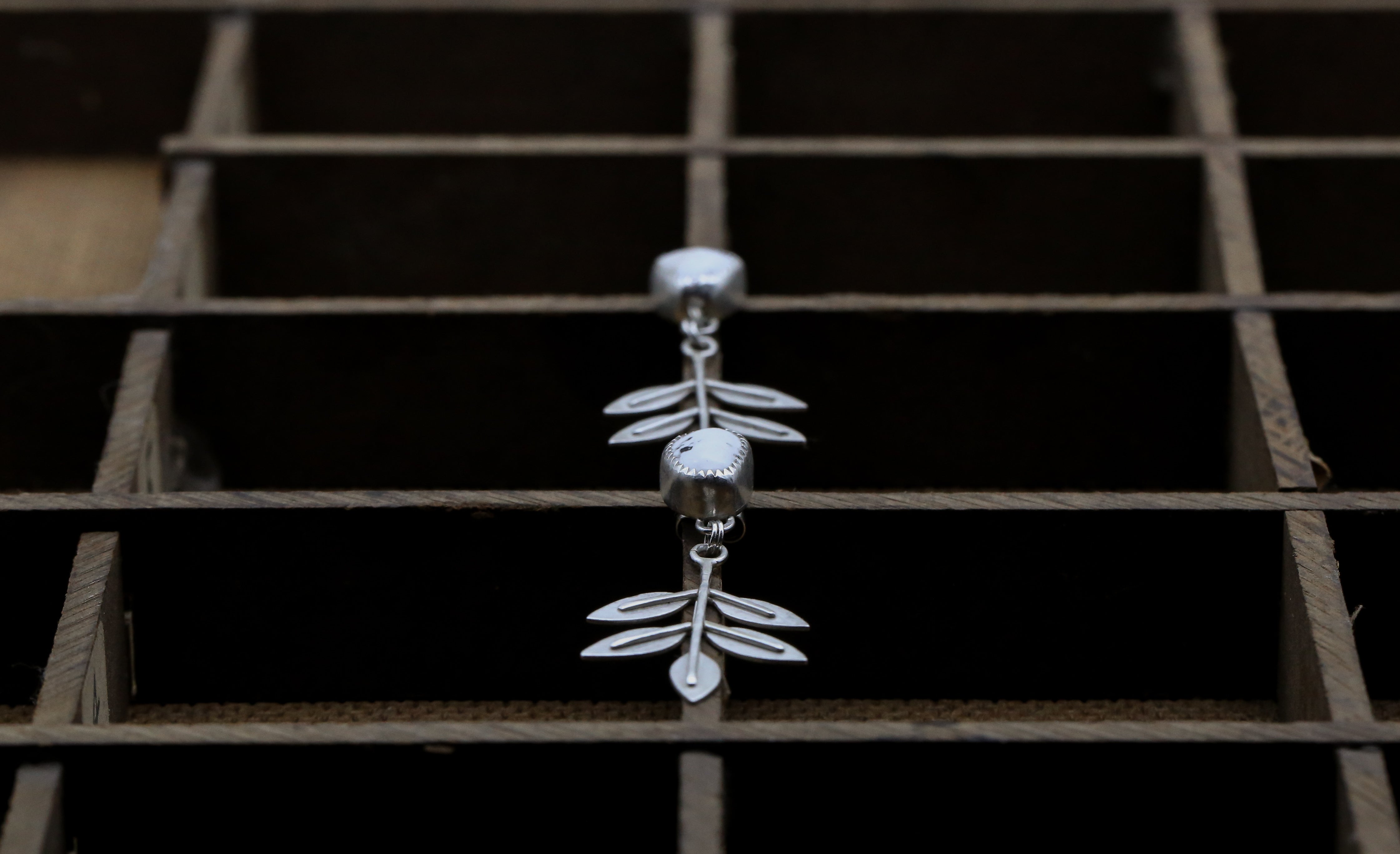 White Buffalo Turquoise Ash Tree Leaf Earrings