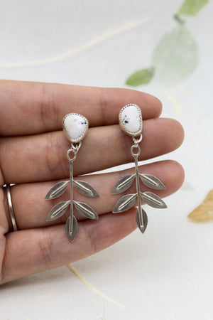 White Buffalo Turquoise Ash Tree Leaf Earrings