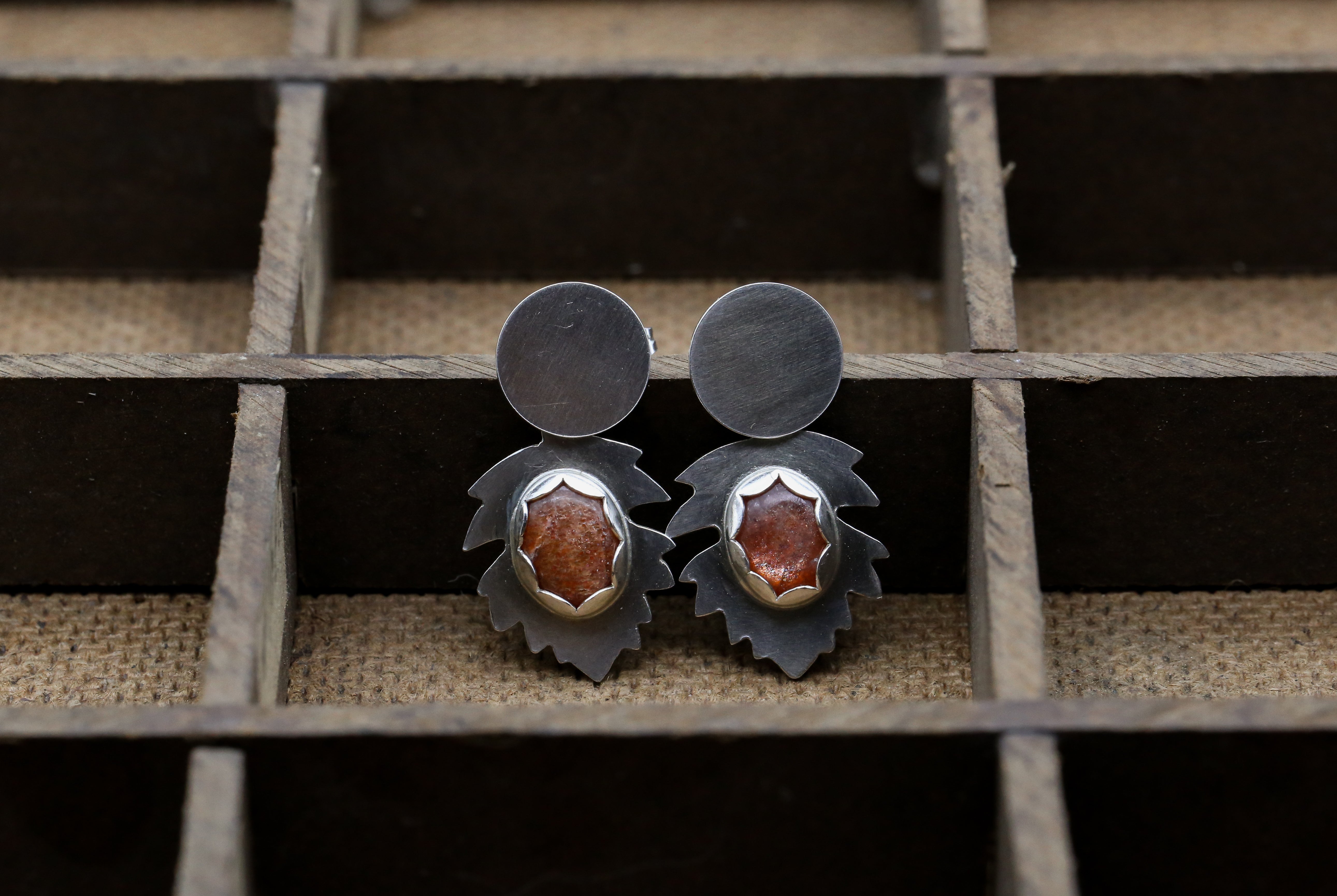 Sunstone Hawthorn Leaf Earrings