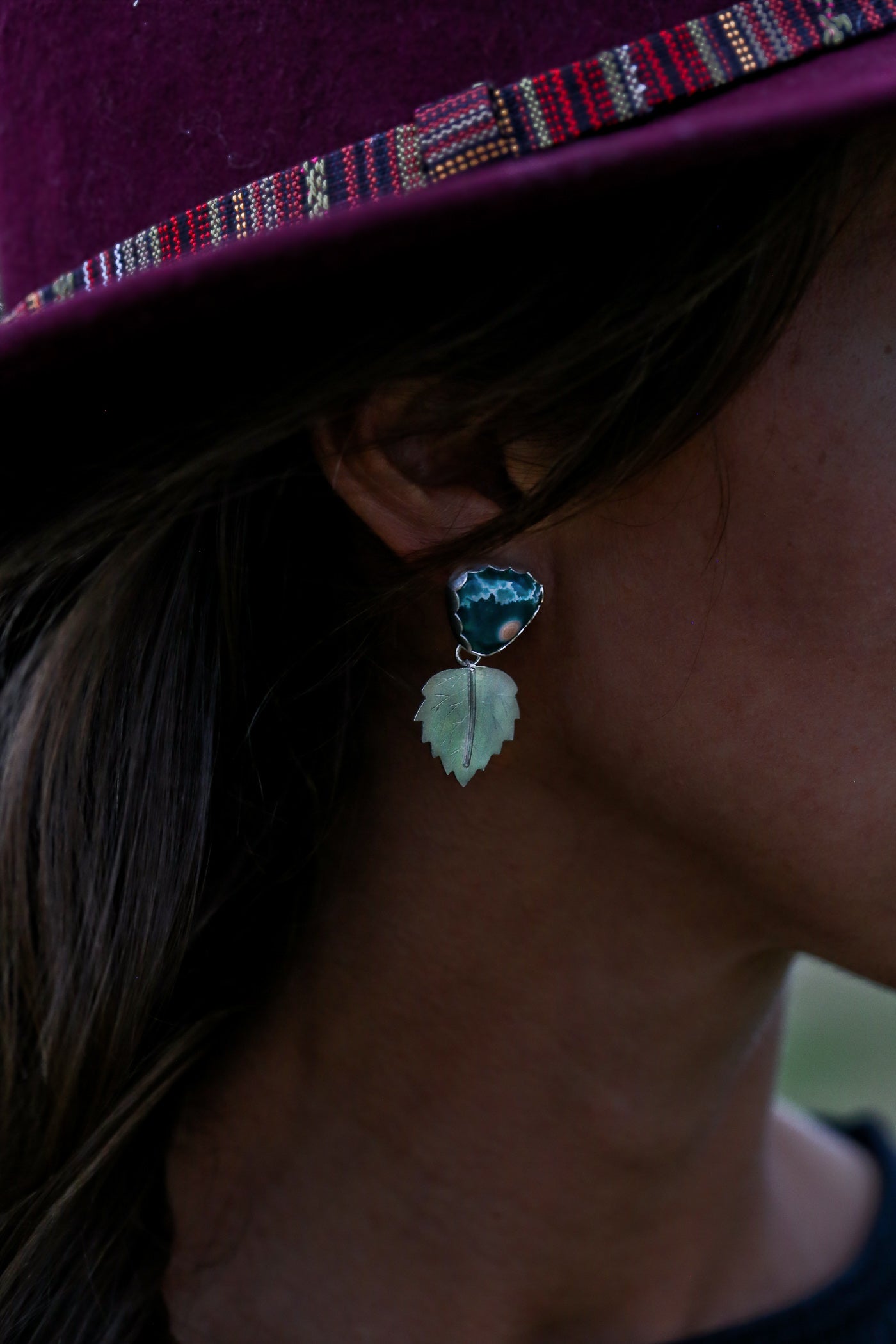 Ocean Jasper Alder Leaf Earrings