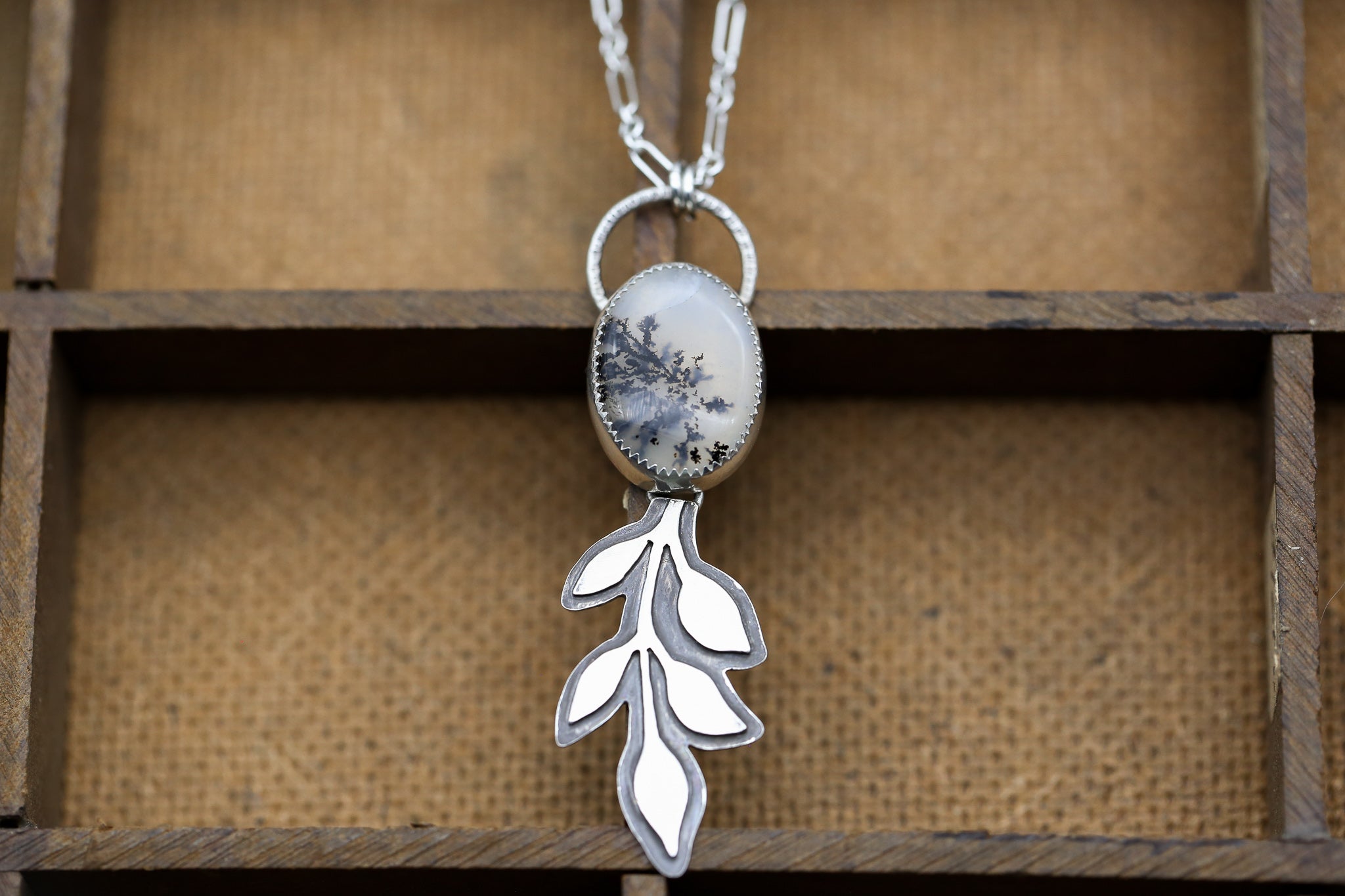 Dendritic Moss Agate Leaf Pendant