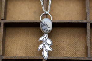 Dendritic Moss Agate Leaf Pendant