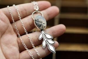 Dendritic Moss Agate Leaf Pendant