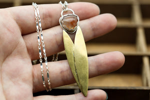 Agate Pendant with Brass Leaves