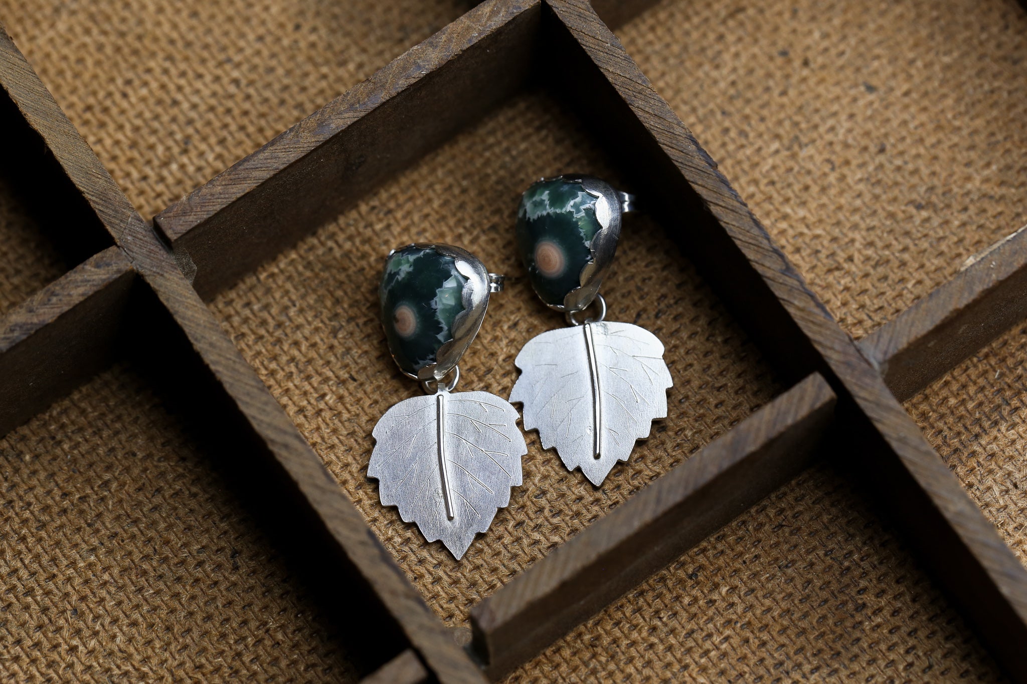 Ocean Jasper Alder Leaf Earrings