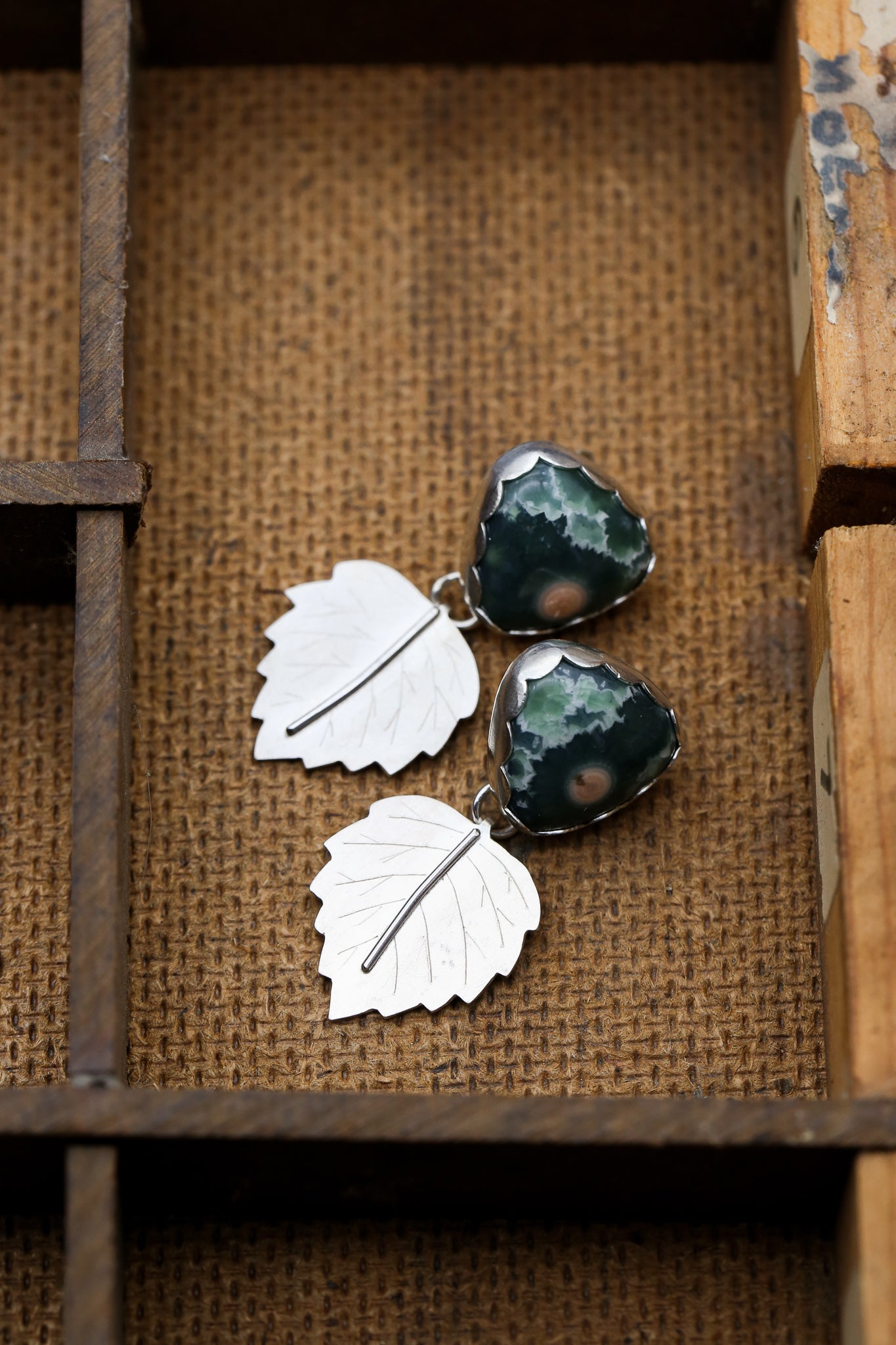 Ocean Jasper Alder Leaf Earrings