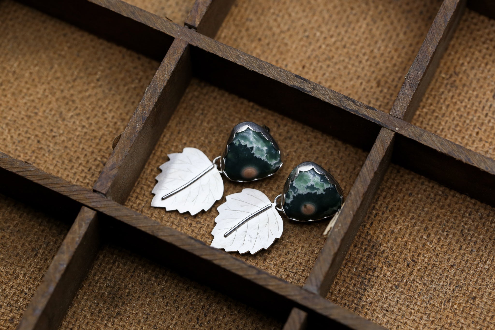 Ocean Jasper Alder Leaf Earrings