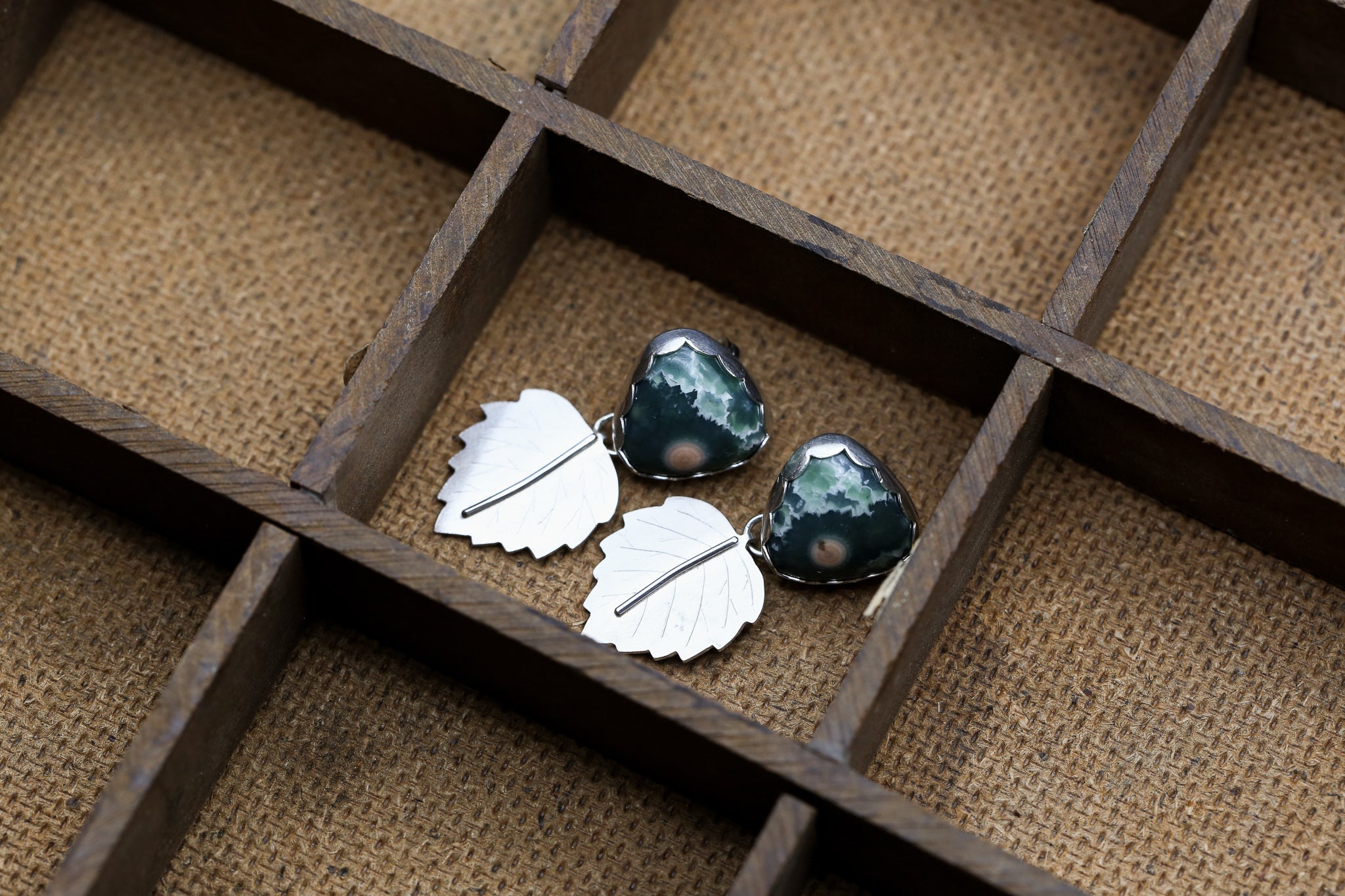 Ocean Jasper Alder Leaf Earrings