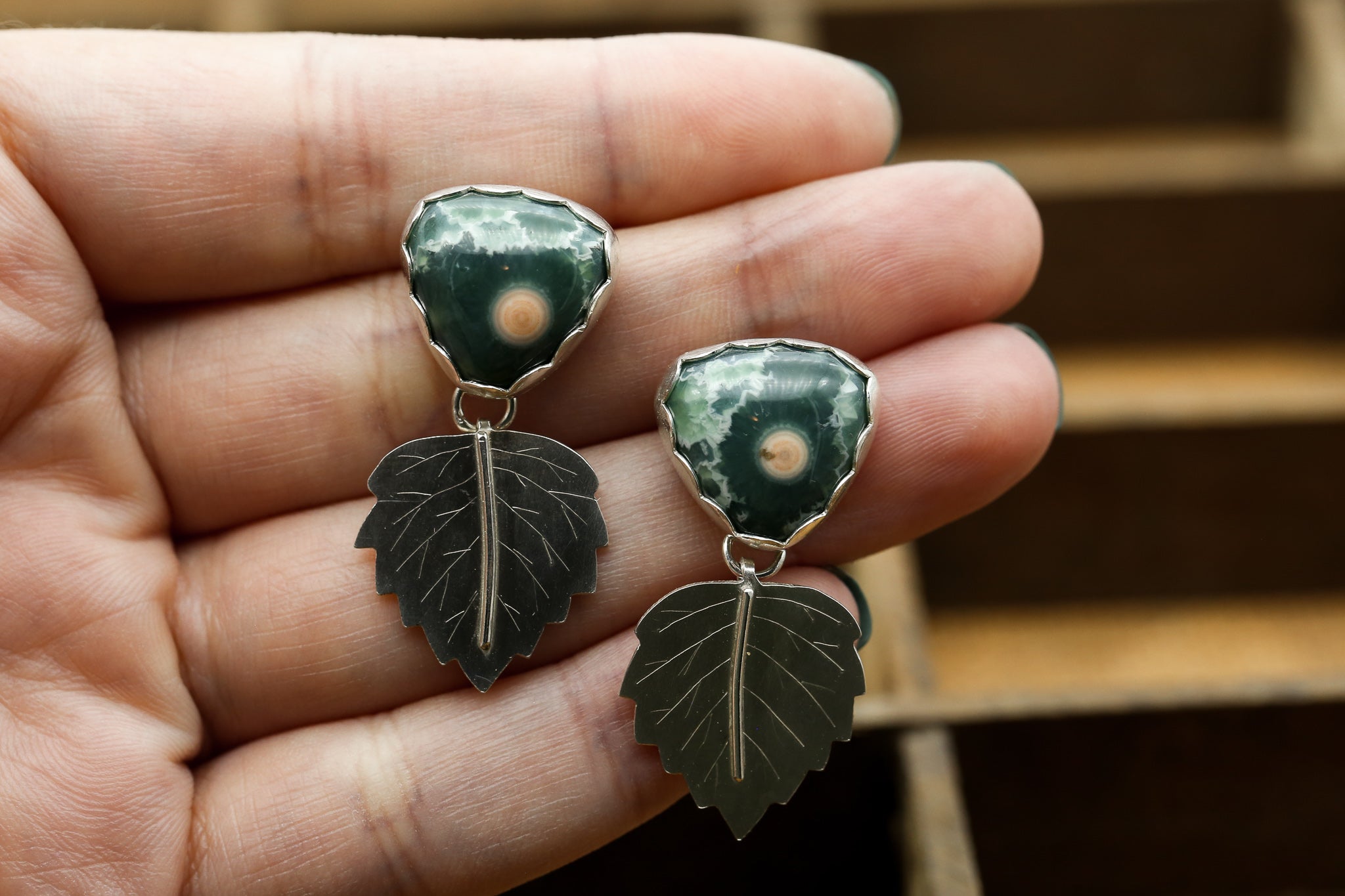 Ocean Jasper Alder Leaf Earrings