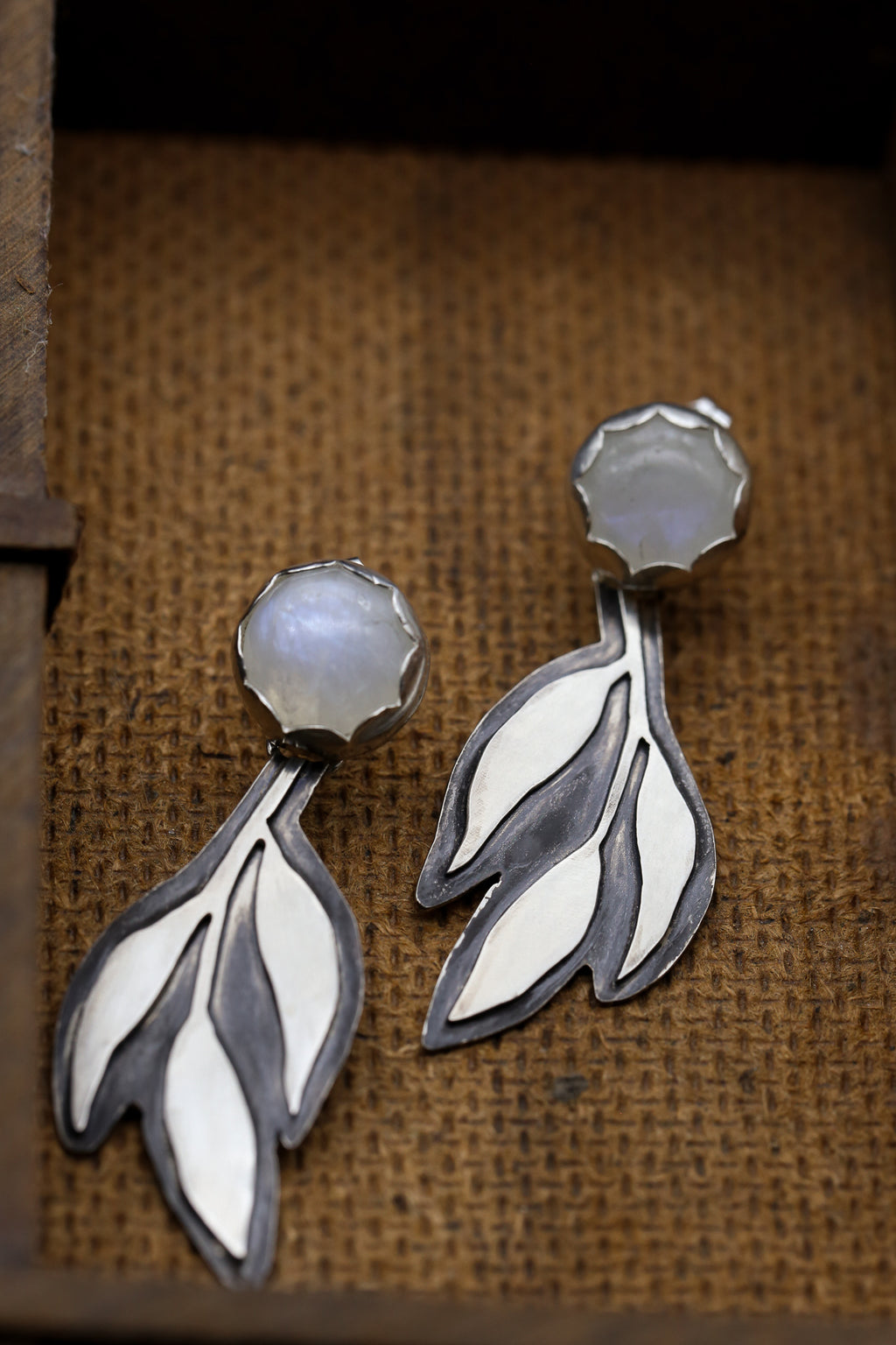 Rainbow Moonstone Leaf Earrings