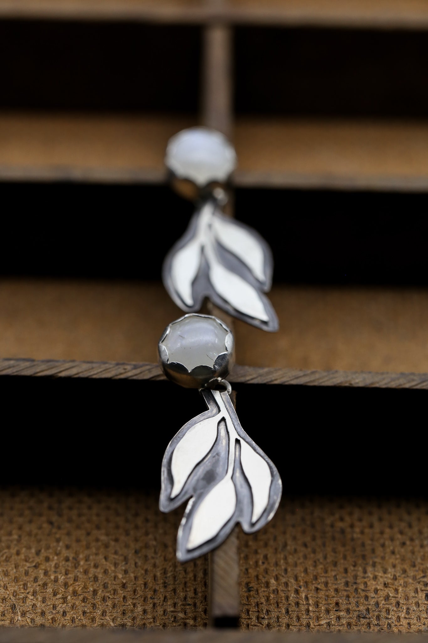 Rainbow Moonstone Leaf Earrings