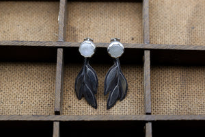 Rainbow Moonstone Leaf Earrings