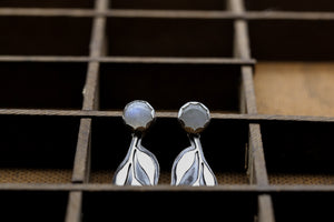 Rainbow Moonstone Leaf Earrings