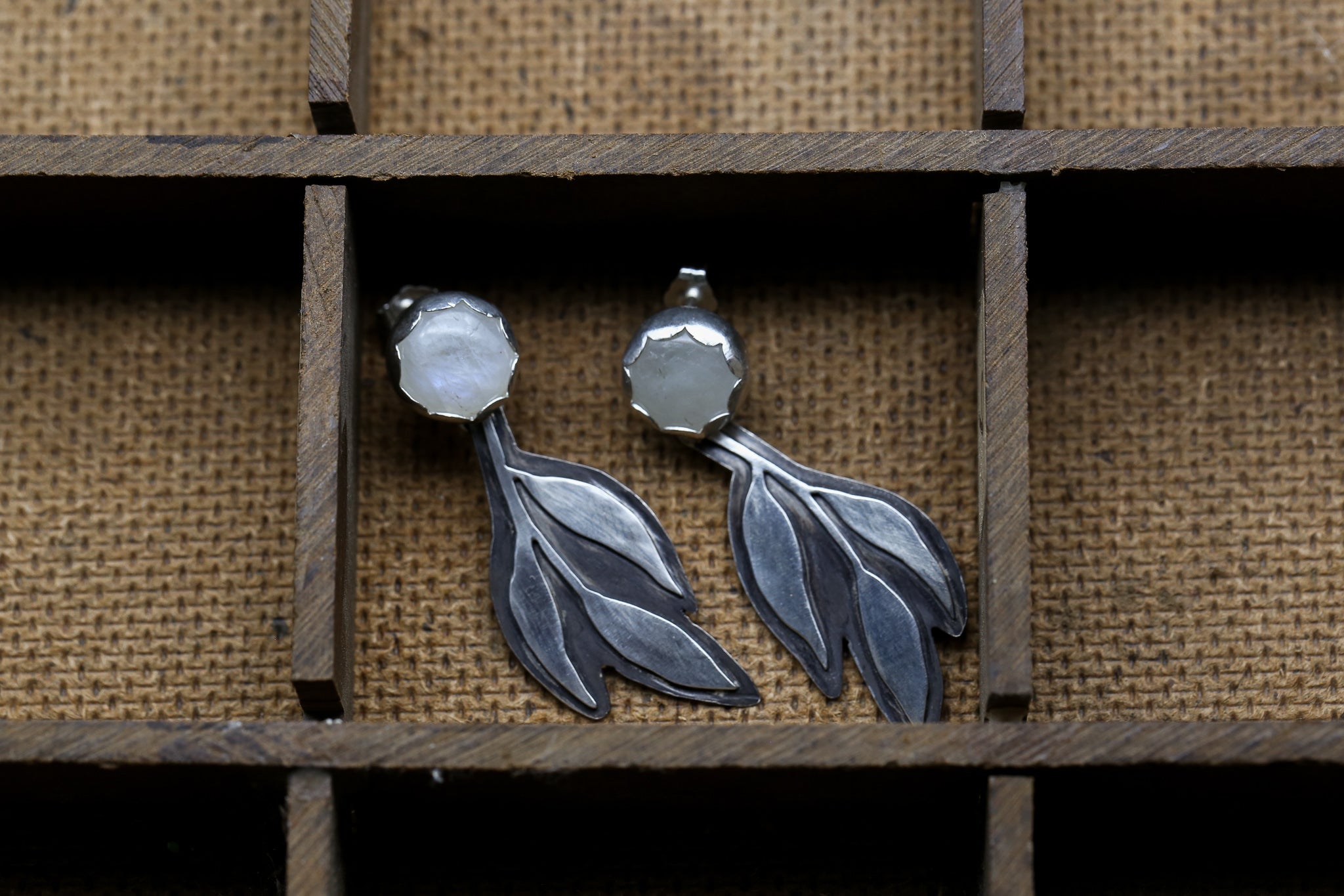 Rainbow Moonstone Leaf Earrings