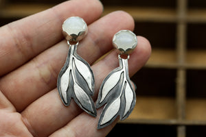 Rainbow Moonstone Leaf Earrings