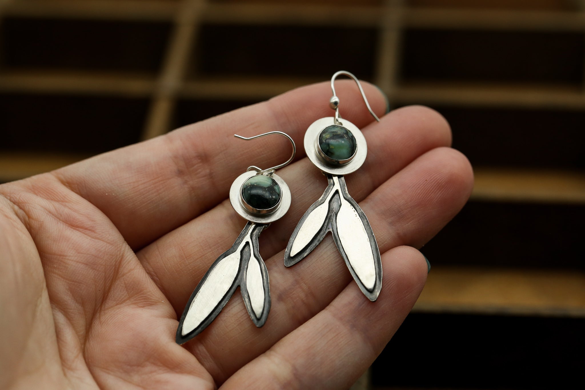 New Lander Turquoise Sage Leaf Earrings