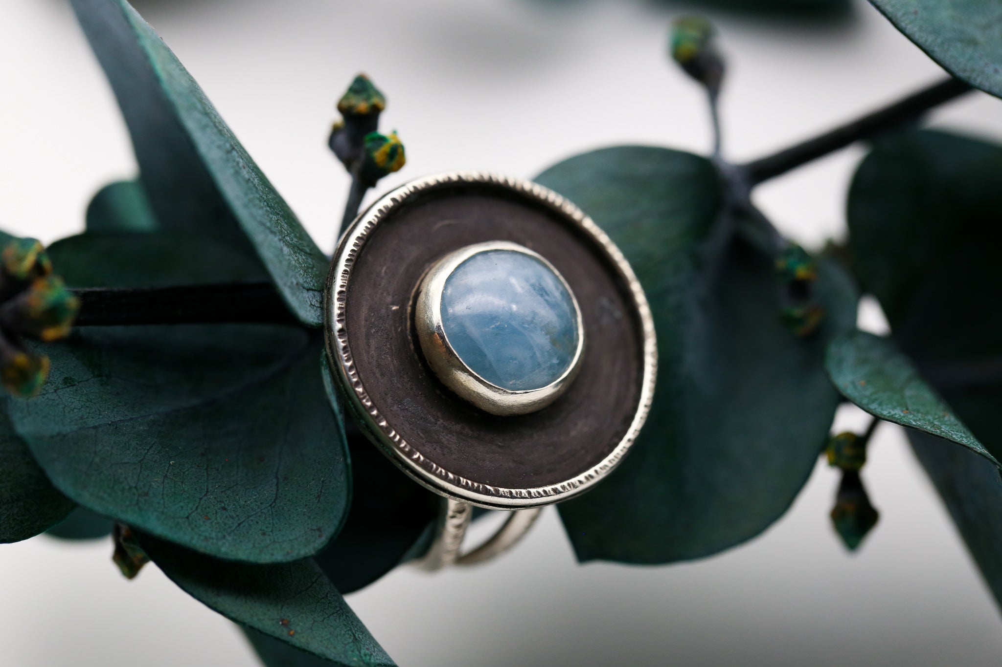 Aquamarine Textured Shadowbox Ring