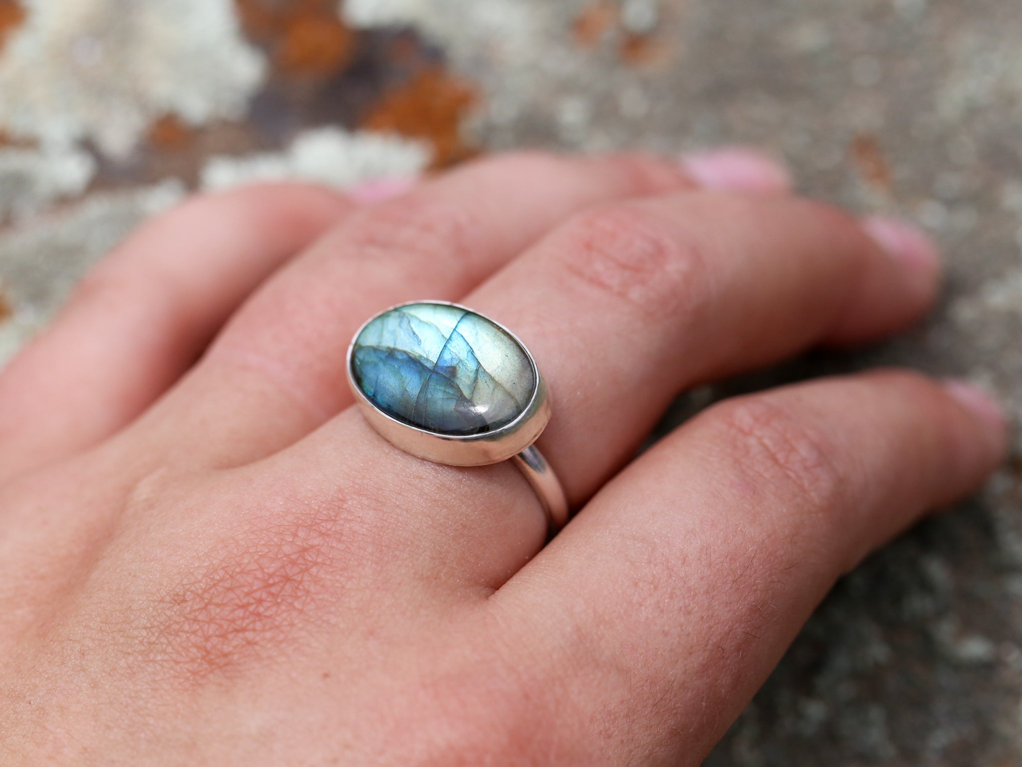 Horizontal Labradorite Ring