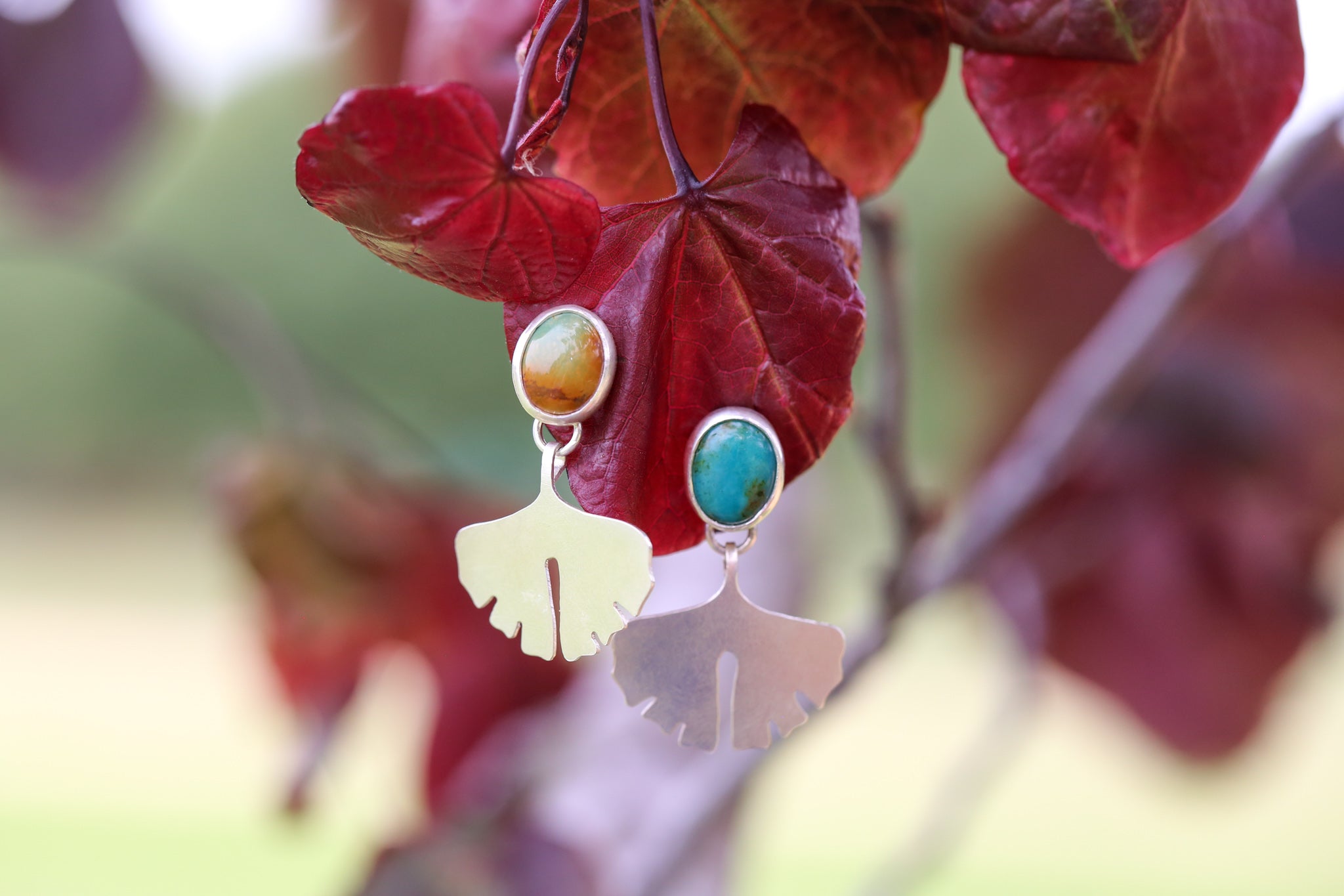 Turquoise Ginkgo Leaf Earrings