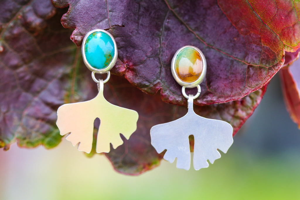 Turquoise Ginkgo Leaf Earrings