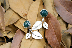 Green Moss Agate Ear Jacket Leaf Earrings