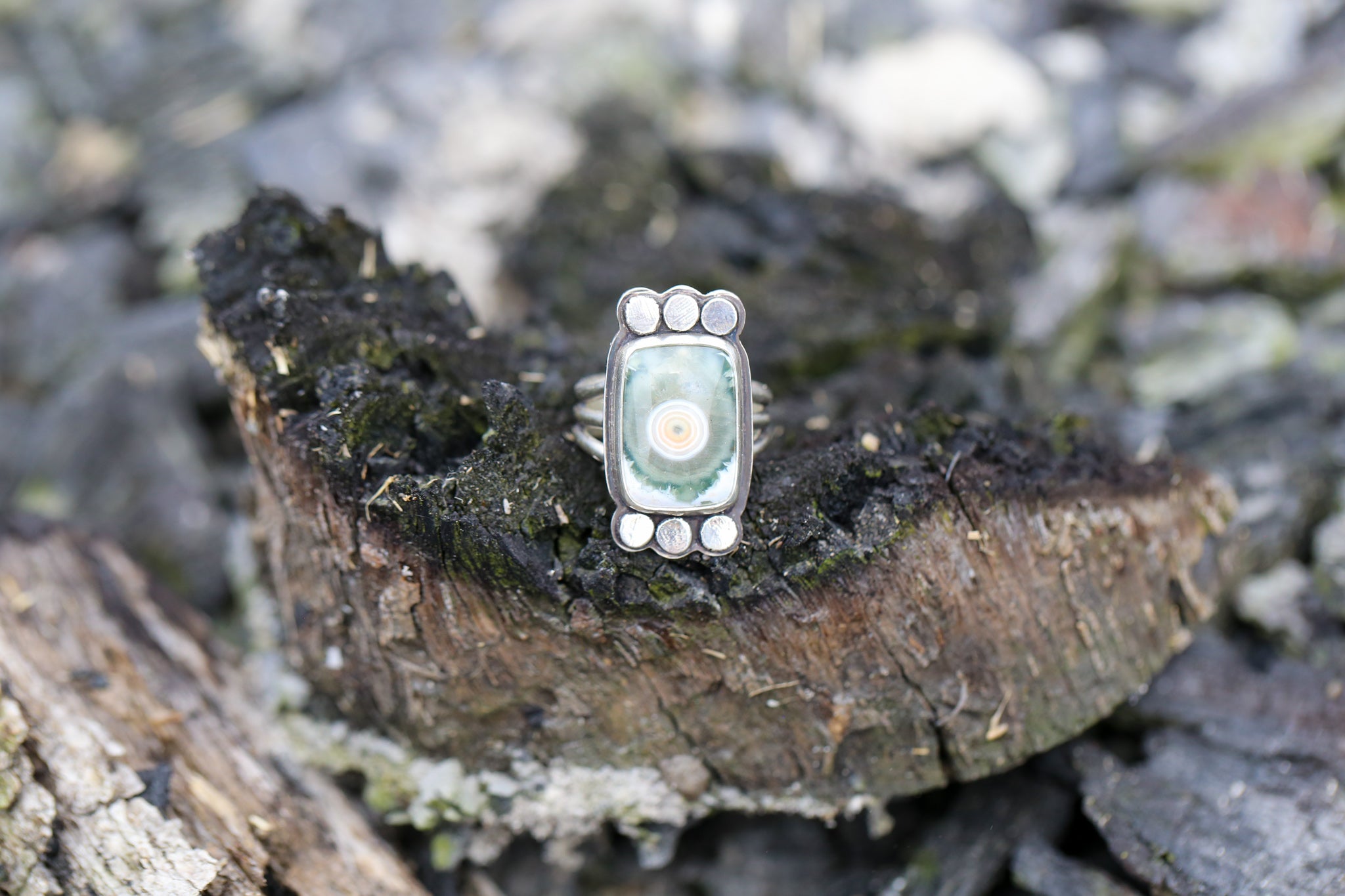 Ocean Jasper Rectangle Dot Ring