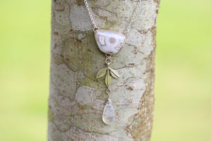 Ocean Jasper, Leaf and Rainbow Moonstone Drop Necklace