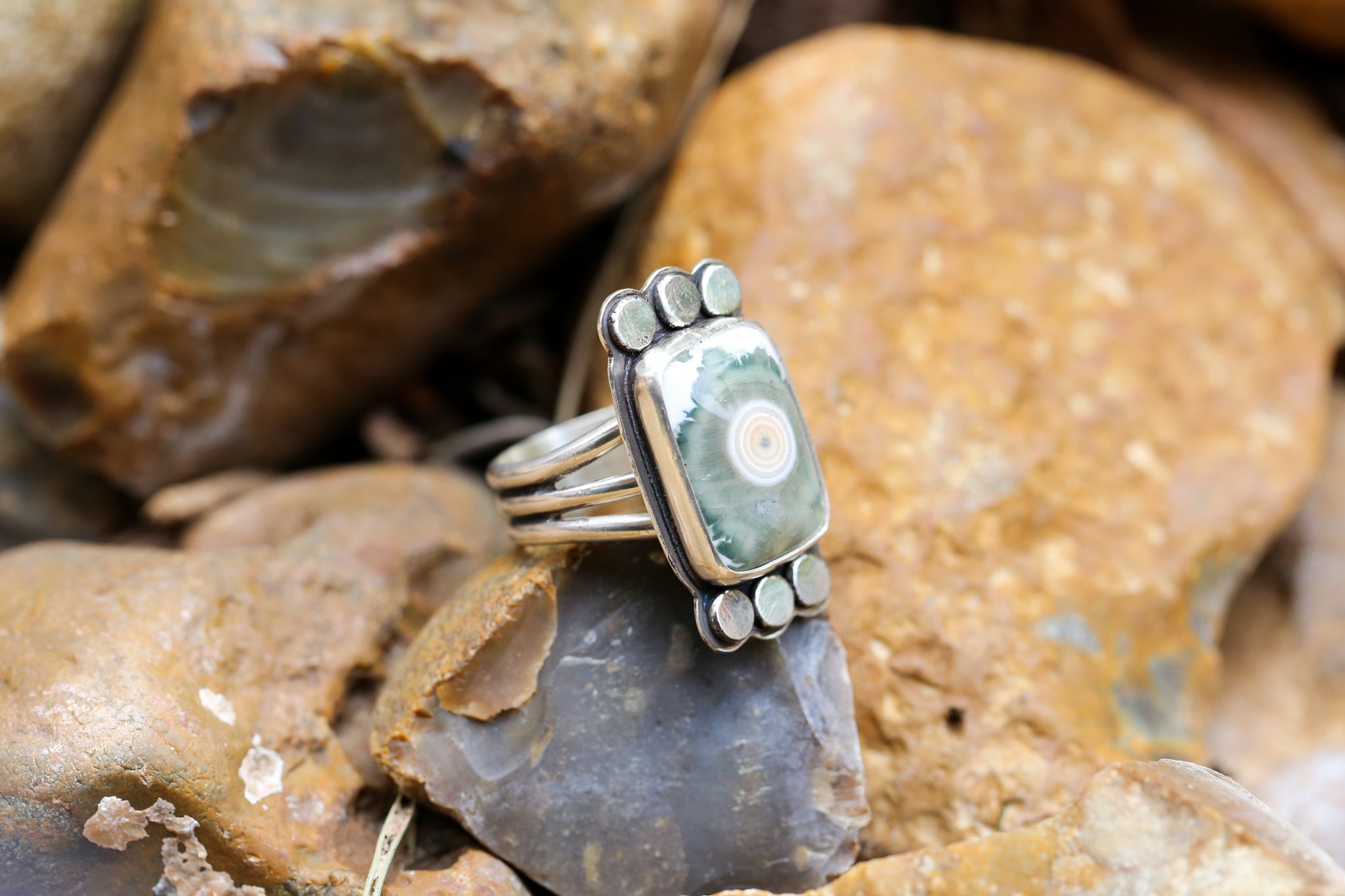 Ocean Jasper Rectangle Dot Ring